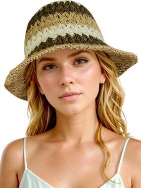 Women Foldable Summer Wide Brim Packable Sun Hat Travel Straw Fedora Hat Floral5